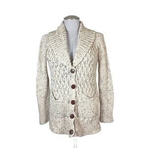 Anthropologie Farfar Cable Knit Fisherman Oatmeal Cardigan Cottagecore Chunky XS